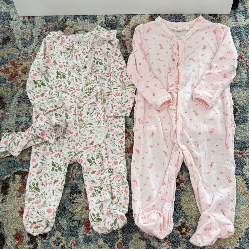 Baby Essentials Sleepers Girls 3M Pink Floral Ballet Ruffle Cottagecore EUC